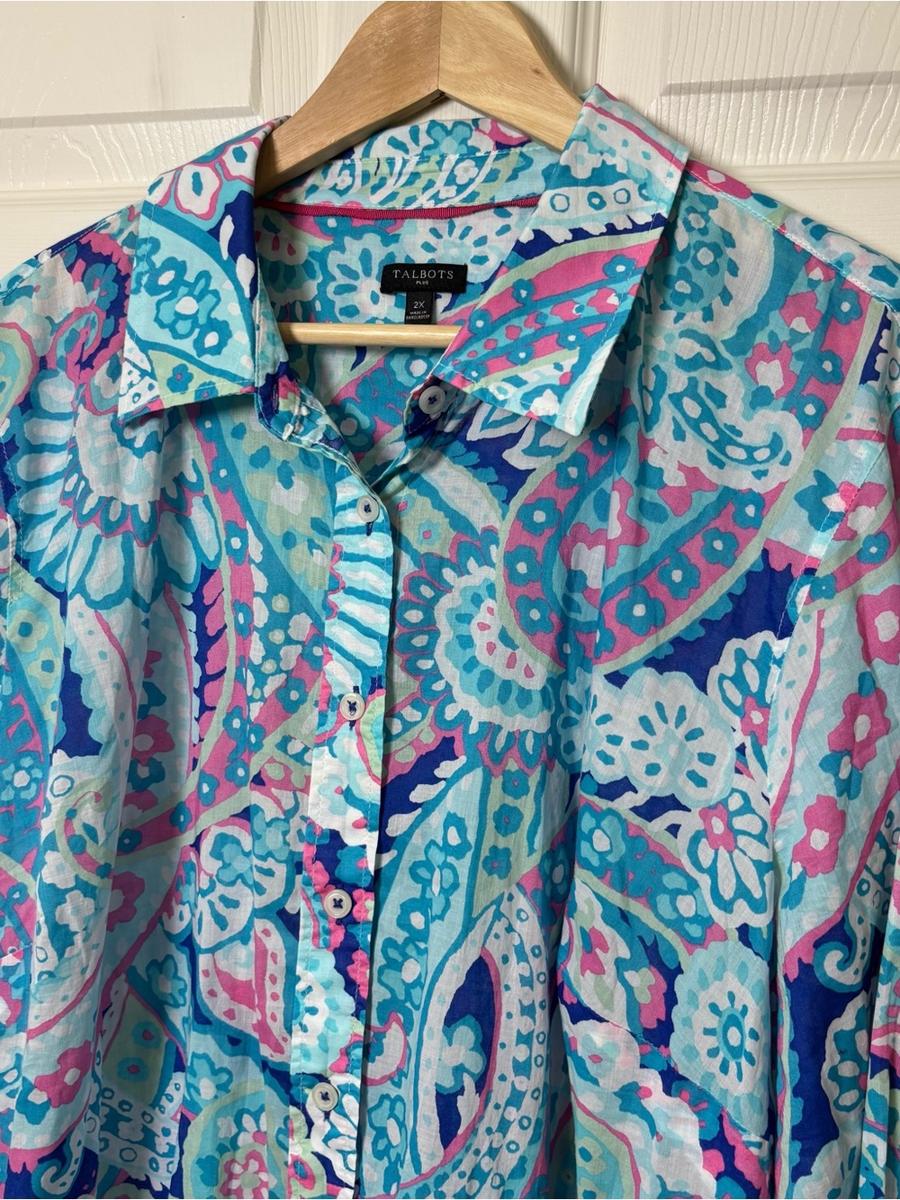 Talbots Top Womans 2X Button Down Shirt Lightweight Paisley Long Sleeve Coast - Picture 7 of 8